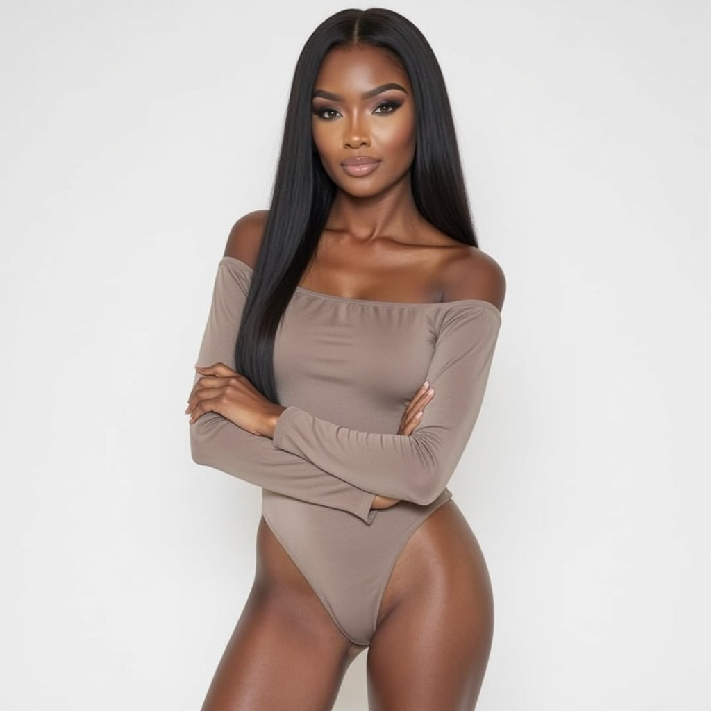 MISS NAYOU Pecan Off-Shoulder Bodysuit