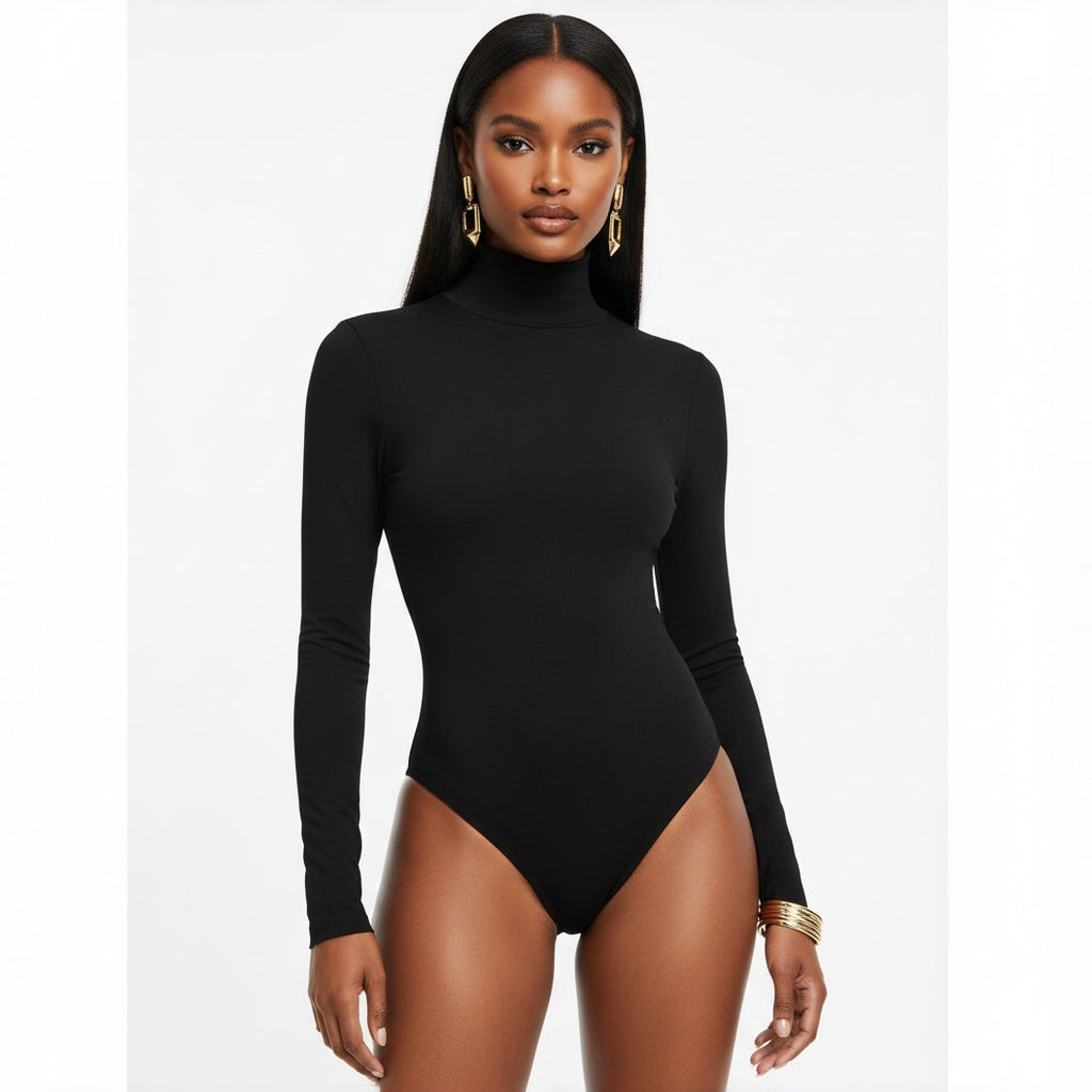 Black Long Sleeve Turtleneck Bodysuit
